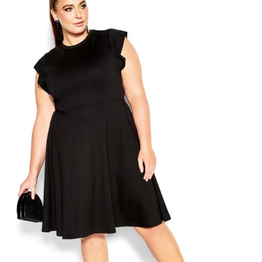 City Chic Black Frill Shoulder Midi Dress XXL